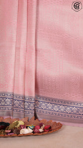 Taffy Pink and Blue Zari Handloom Banarasi Silk Saree